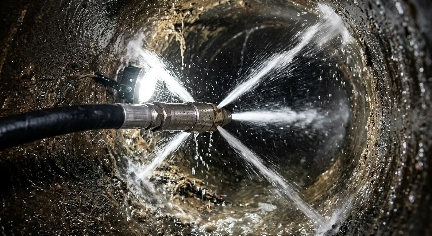 High-pressure hydro jetting nozzle cleaning sewer pipe for Storm Drain Cleaning in Sweetwater
